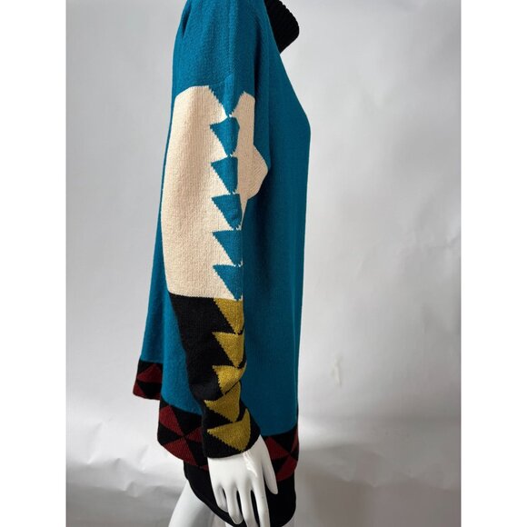 Vintage Steve Fabrikant Neiman Marcus Wool & Rayon Medium Sweater Dress With Geo - Picture 9 of 16